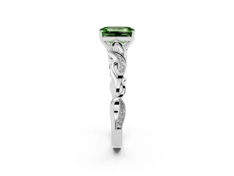 Emerald Cut Vine Engagement Ring Setting for a Fancy Green Lab-Grown Diamond | Platinum