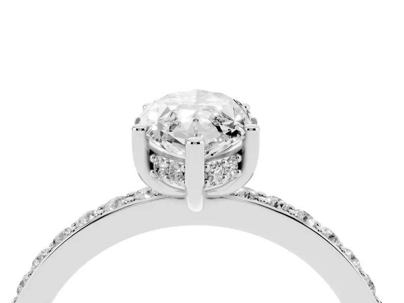 Marquise Cut Diamond Pavé Band Ring Set in Silver with Prong-Set Center Stone
