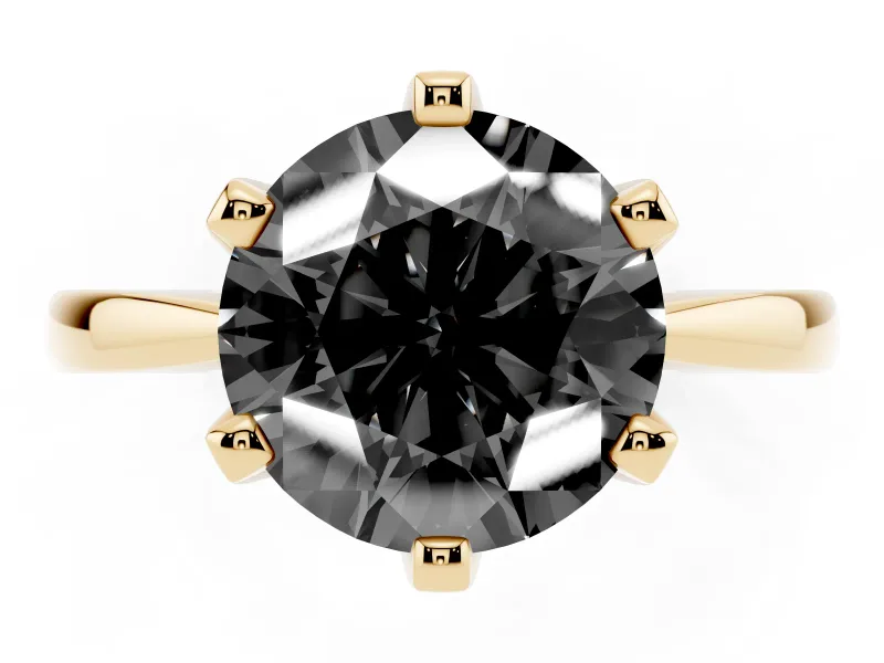 Round Tapered Solitaire Engagement Ring Setting for a Black Center | Claw Prong Head | Yellow Gold