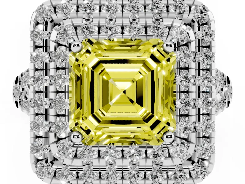 Asscher Cut Halo Split Shank Engagement Ring Setting for a Fancy Yellow Lab-Grown Diamond | White Gold