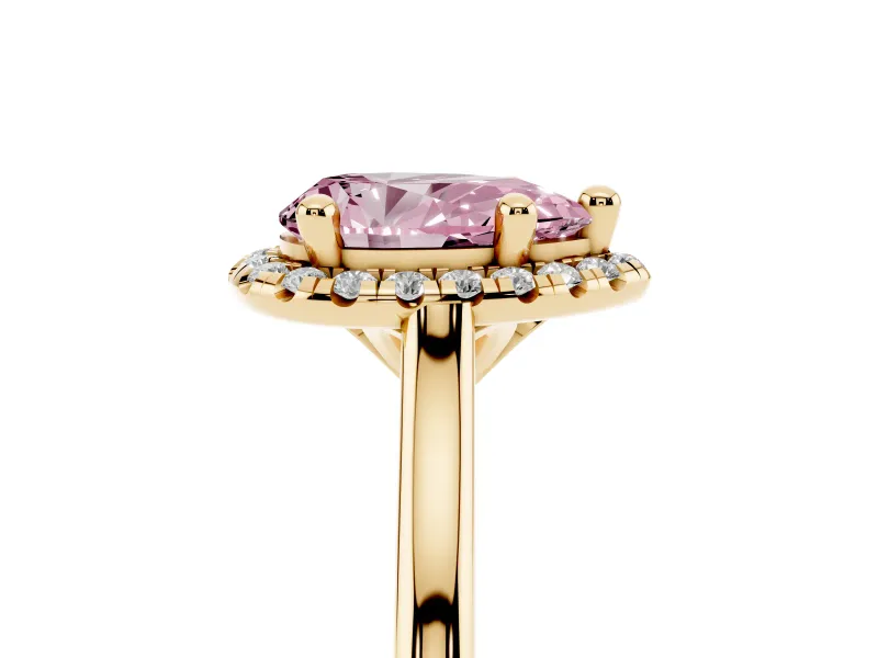 Pear-Shaped Halo Engagement Ring Setting for a Fancy Pink Lab-Grown Diamond | Plain Polished Band | Yellow Gold