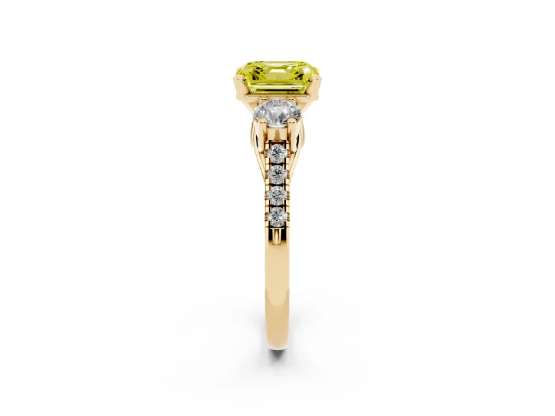 Asscher Cut Three-Stone Engagement Ring Setting for a Fancy Yellow Lab-Grown Diamond | Yellow Gold