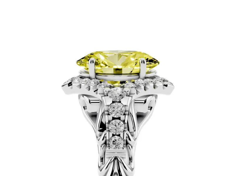 Oval Hidden Halo Filigree Engagement Ring Setting for a Fancy Yellow Lab-Grown Diamond | White Gold