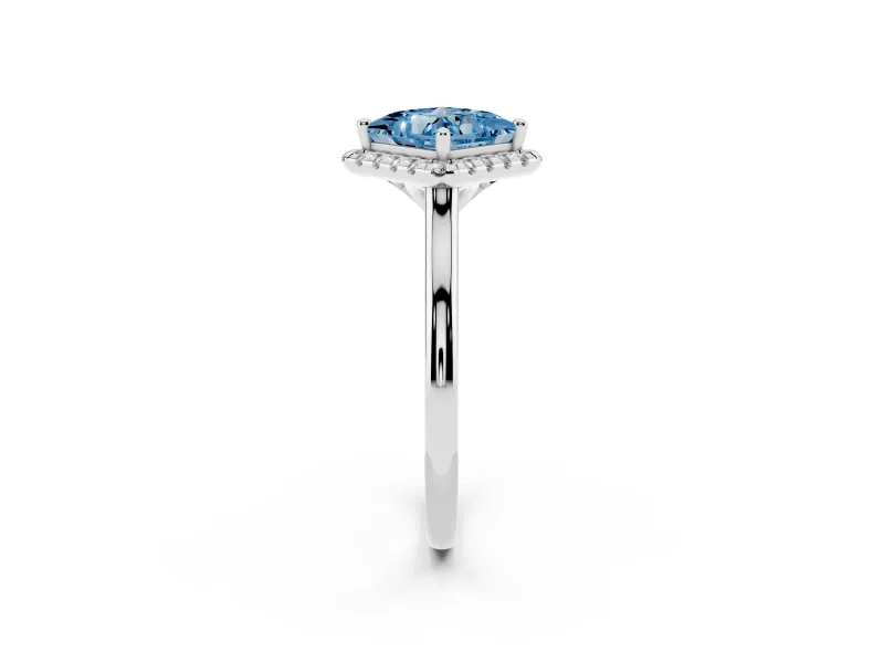 Princess Cut Halo Engagement Ring Setting for a Fancy Blue Lab-Grown Diamond | Plain Polished Band | Platinum