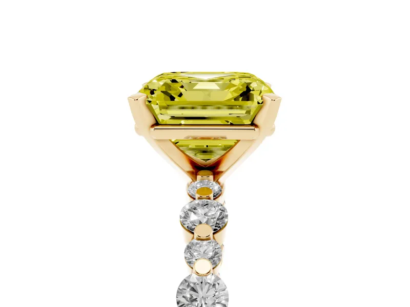 Asscher Cut Pavé Engagement Ring Setting for a Fancy Yellow Lab-Grown Diamond | Yellow Gold