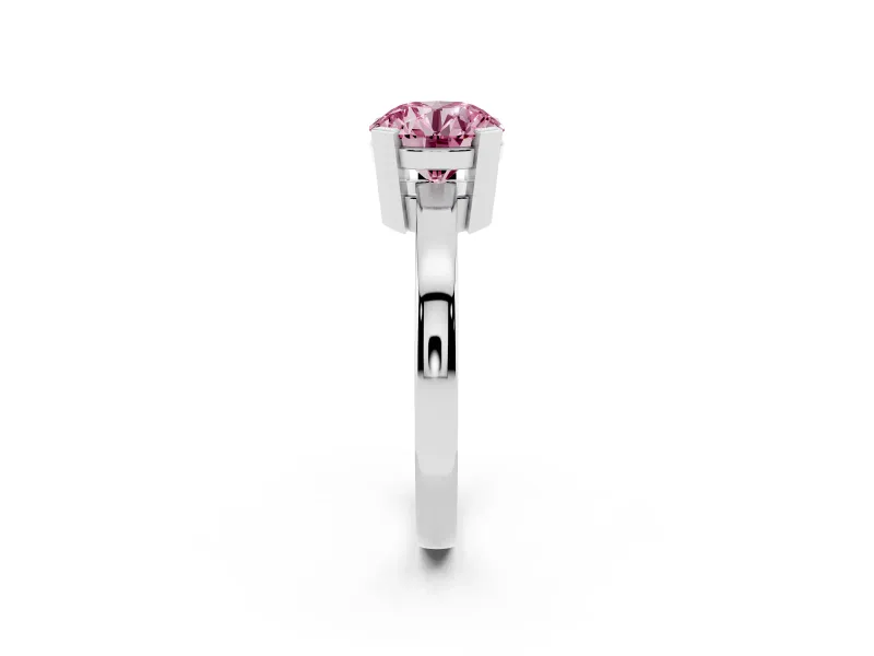 Fancy Pink Round Cut Diamond Solitaire Ring Set in White gold with Prong Head and Smooth Polished Band