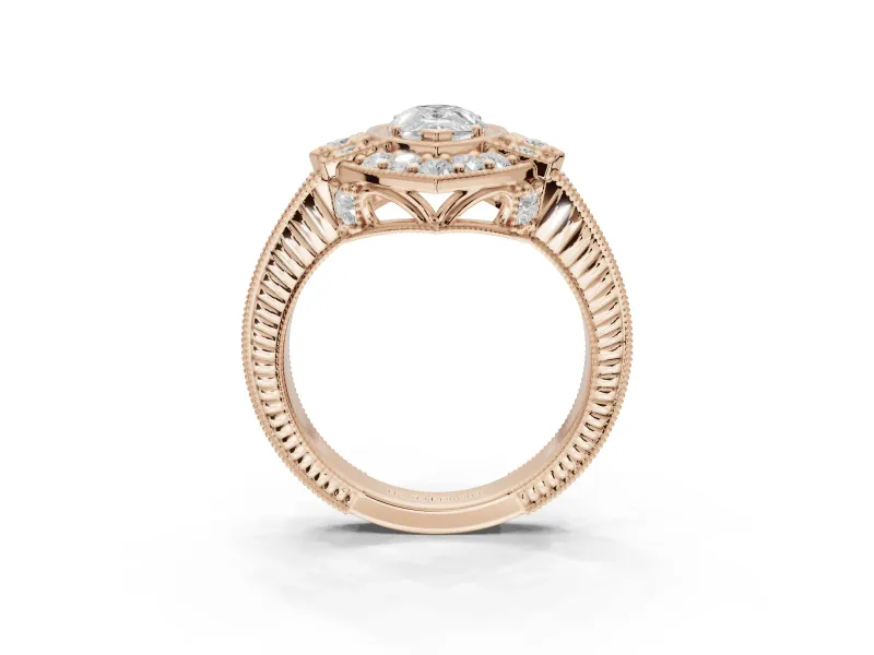 Pear-Shaped Vintage Halo Engagement Ring Setting | Art Deco Side Panels | Rose Gold