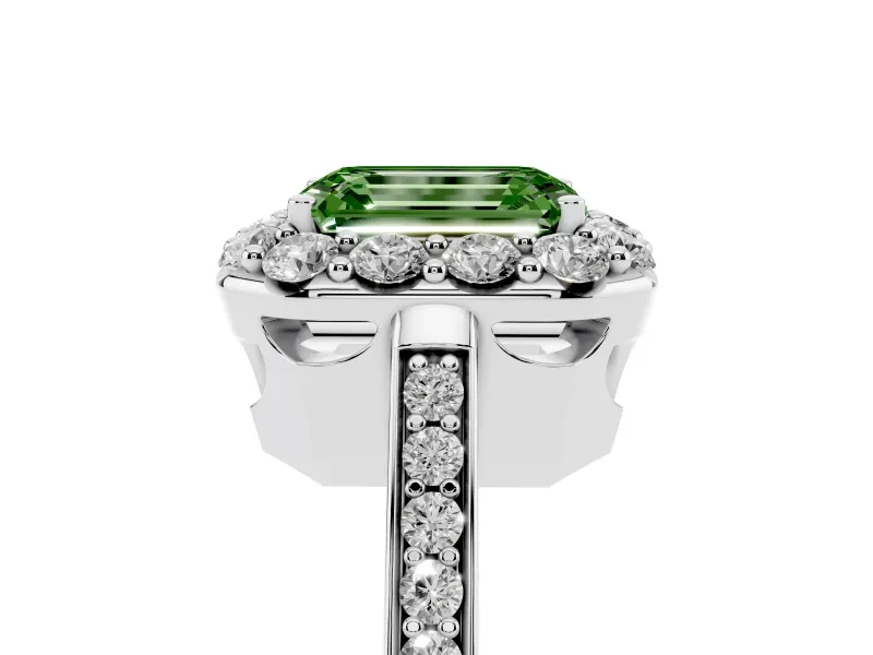 Emerald Cut Floral Halo Engagement Ring Setting for a Fancy Green Lab-Grown Diamond | Sterling Silver