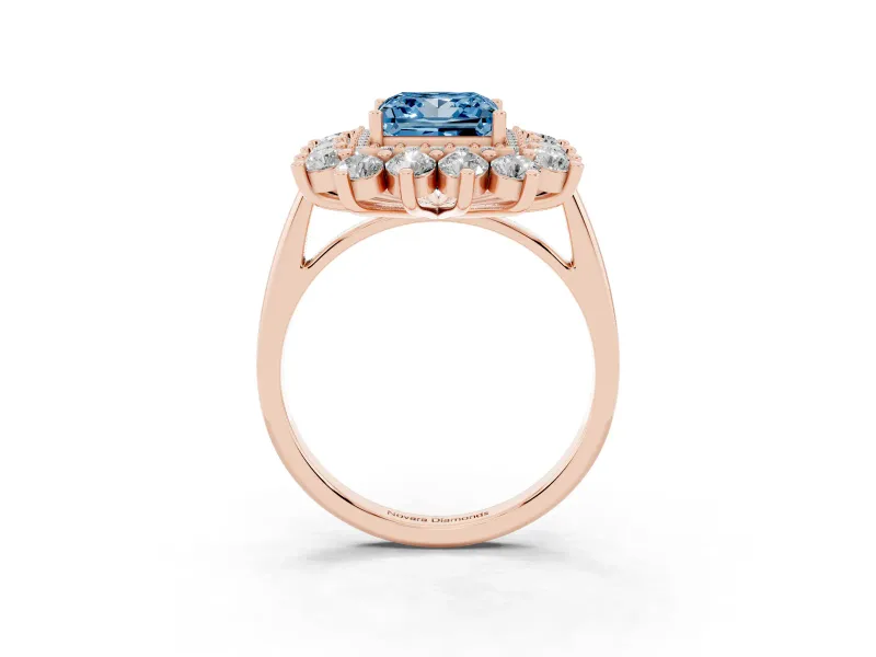 Princess Cut Floral Double Halo Engagement Ring Setting for a Fancy Blue Lab-Grown Diamond | Plain Band | Rose Gold
