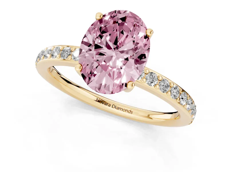 Oval Hidden Halo Engagement Ring Setting for a Fancy Pink Lab-Grown Diamond | Yellow Gold
