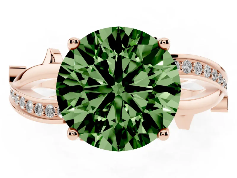 Round Twisted Pavé Engagement Ring Setting for a Fancy Green Lab-Grown Diamond | Pavé and Plain Strands | Rose Gold