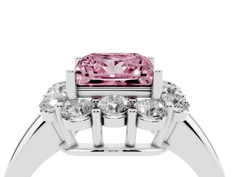 Princess Cut Graduated Milgrain Halo Engagement Ring Setting for a Fancy Pink Lab-Grown Diamond | Sterling Silver