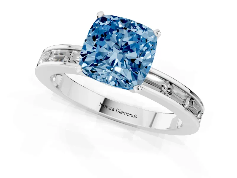 Cushion Cut Channel Set Engagement Ring Setting for a Fancy Blue Lab-Grown Diamond | Platinum