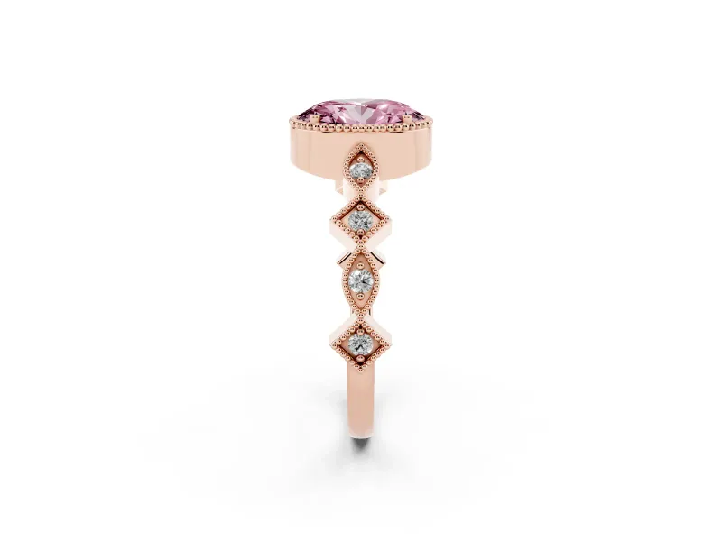 Oval Milgrain Bezel Engagement Ring Setting for a Fancy Pink Lab-Grown Diamond | Rose Gold
