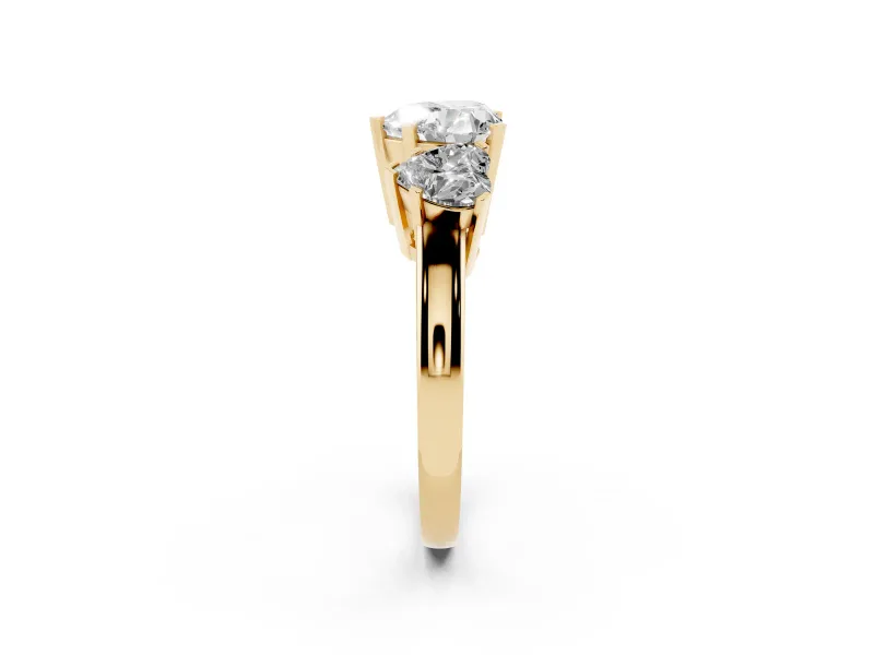 Heart-Shaped Three Stone Engagement Ring Setting | Large Side Stones | Yellow Gold