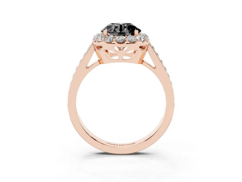 Round Floral Halo Engagement Ring Setting for a Black Center | Large Round Accents | Rose Gold