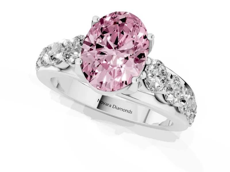 Oval Graduated Engagement Ring Setting for a Fancy Pink Lab-Grown Diamond | White Gold