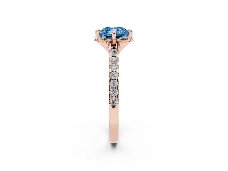Cushion Cut Floral Petal Engagement Ring Setting for a Fancy Blue Lab-Grown Diamond | Petal Accents | Rose Gold