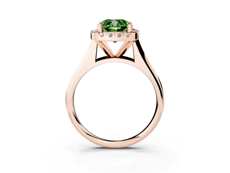 Cushion Cut Halo Engagement Ring Setting for a Fancy Green Lab-Grown Diamond | Square Profile Band | Rose Gold
