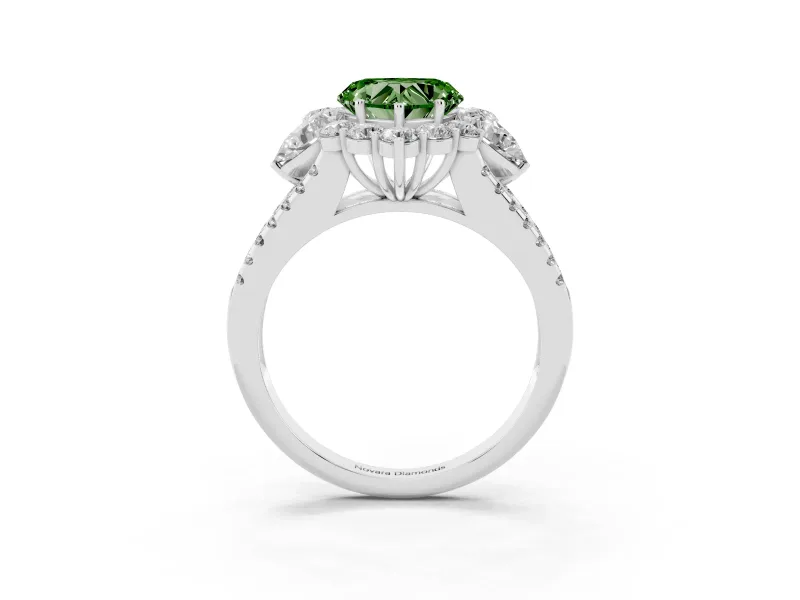 Fancy Green Heart Cut Diamond Halo Split Shank Engagement Ring Set in Platinum with Prong-Held Center Stone