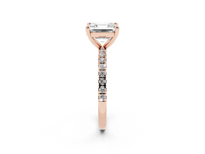 Asscher Cut Petite Pavé Solitaire Engagement Ring Setting | Slim Band | Rose Gold