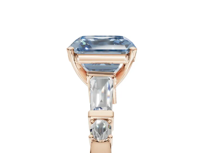 Asscher Cut Tapered Baguette Engagement Ring Setting for a Fancy Blue Lab-Grown Diamond | Rose Gold