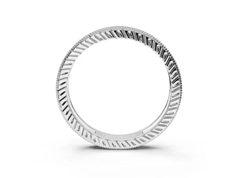 Round Lab-Grown Diamond Milgrain Pavé Eternity Band | Carved Side Walls | Sterling Silver