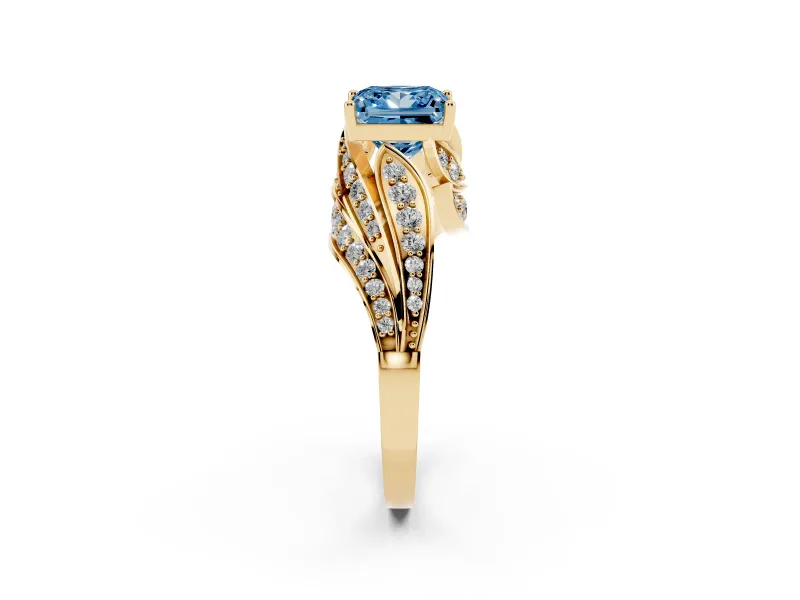 Princess Cut Bypass Pavé Engagement Ring Setting for a Fancy Blue Lab-Grown Diamond | Graduated Pavé | Yellow Gold
