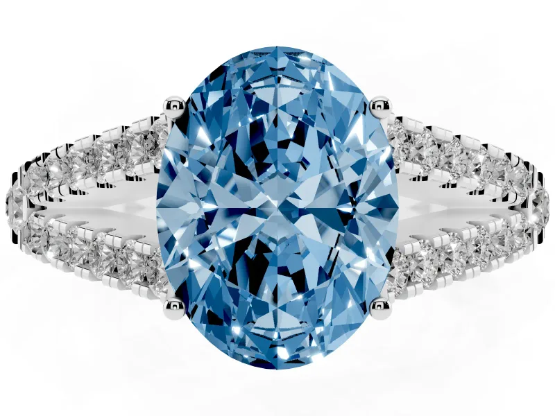 Oval Graduated Split Shank Engagement Ring Setting for a Fancy Blue Lab-Grown Diamond | Platinum