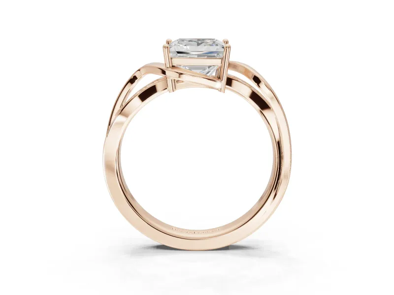 Princess Cut Bypass Solitaire Engagement Ring Setting | Pavé and Plain Strands | Rose Gold
