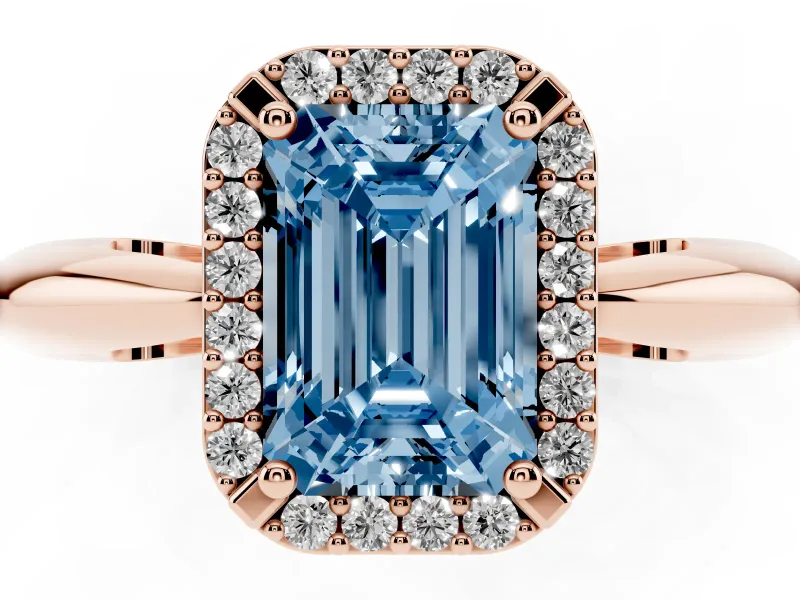 Emerald Cut Halo Engagement Ring Setting for a Fancy Blue Lab-Grown Diamond | Plain Band | Rose Gold