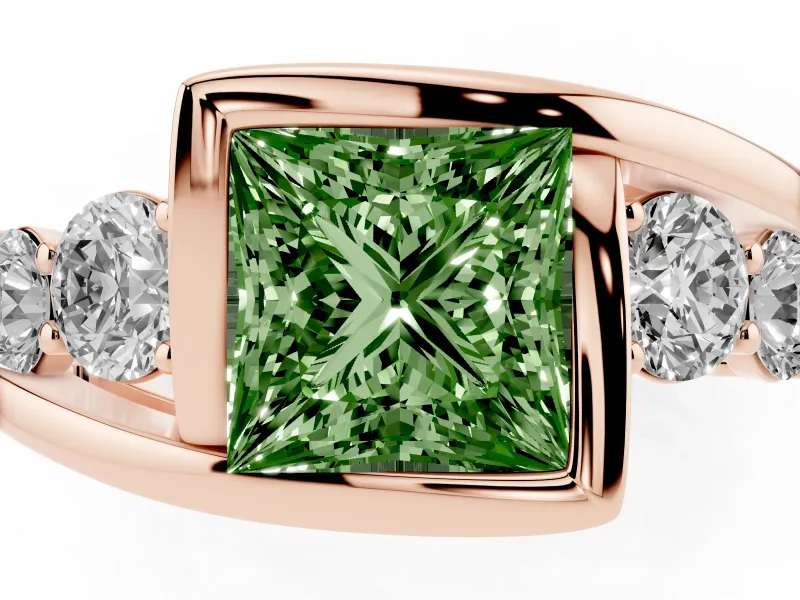Princess Cut Bezel Bypass Engagement Ring Setting for a Fancy Green Lab-Grown Diamond | Rose Gold