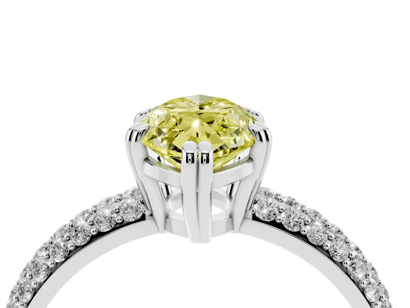 Marquise Three Row Pave Engagement Ring Setting for a Fancy Yellow Lab-Grown Diamond | Double Claws | Sterling Silver
