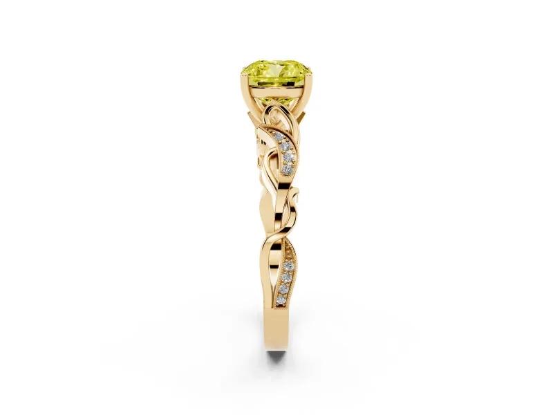 Cushion Cut Vine Engagement Ring Setting for a Fancy Yellow Lab-Grown Diamond | Yellow Gold