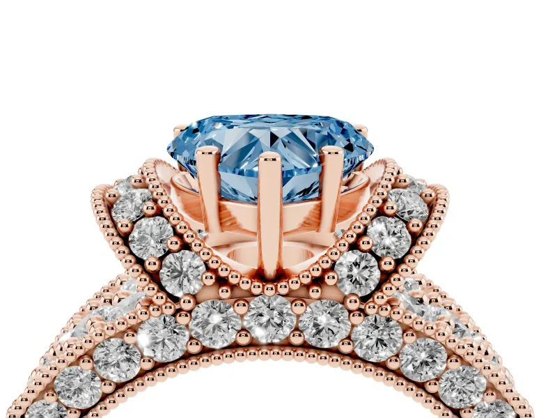 Heart-Shaped Vintage Pave Engagement Ring Setting for a Fancy Blue Lab-Grown Diamond | Milgrain Edges | Rose Gold