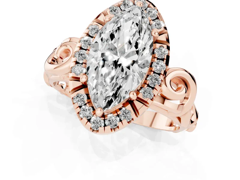 Marquise Vintage Filigree Halo Engagement Ring Setting | Scroll Shoulders | Rose Gold