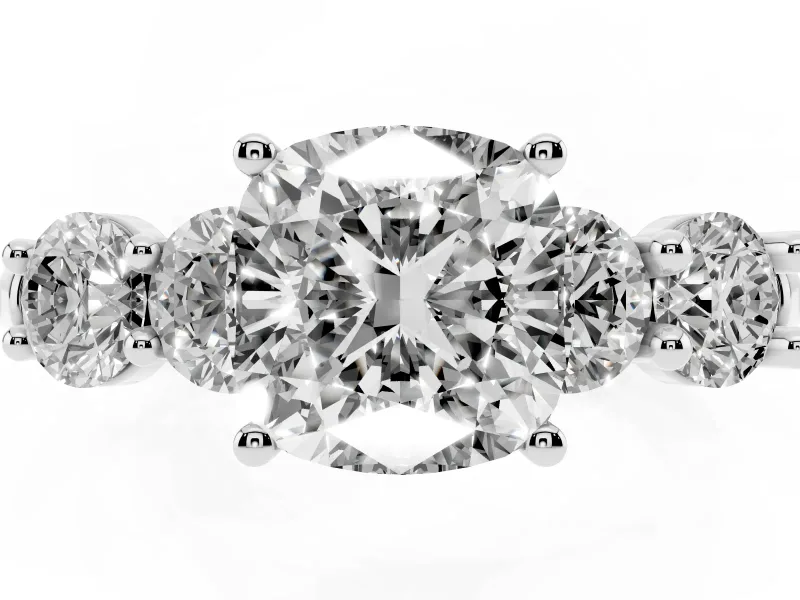 Cushion Cut Five Stone Engagement Ring Setting | Prong Set Side Stones | Platinum