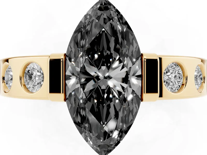 Marquise Tension Style Engagement Ring Setting for a Black Center | Flush Set Accents | Yellow Gold