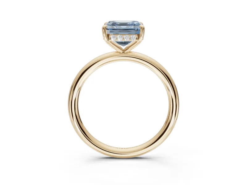Asscher Cut Hidden Halo Ring Setting for a Fancy Blue Lab-Grown Diamond | Yellow Gold