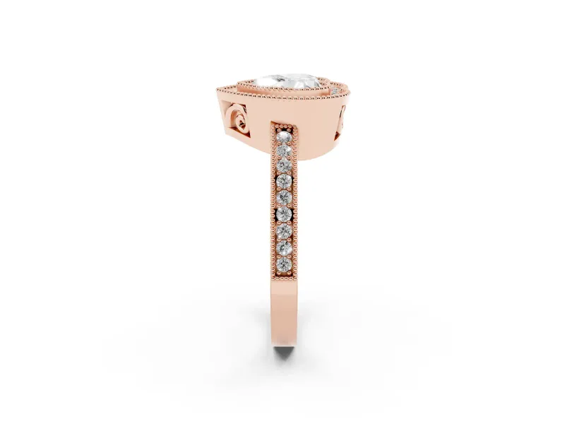 Heart-Shaped Double Milgrain Halo Engagement Ring Setting | Pave Band | Rose Gold