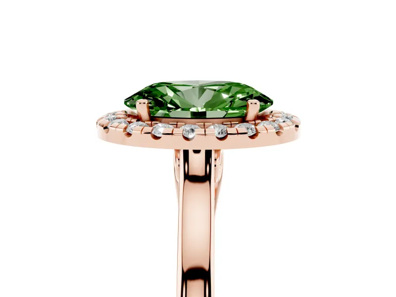Oval Halo Engagement Ring Setting for a Fancy Green Lab-Grown Diamond | Flat Tapered Band | Rose Gold