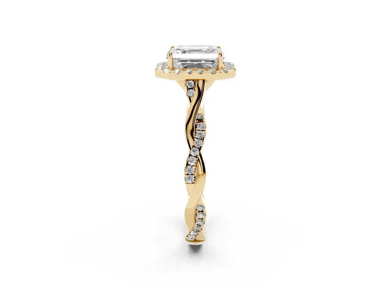 Asscher Cut Halo Engagement Ring Setting | Pavé Twist Band | Yellow Gold