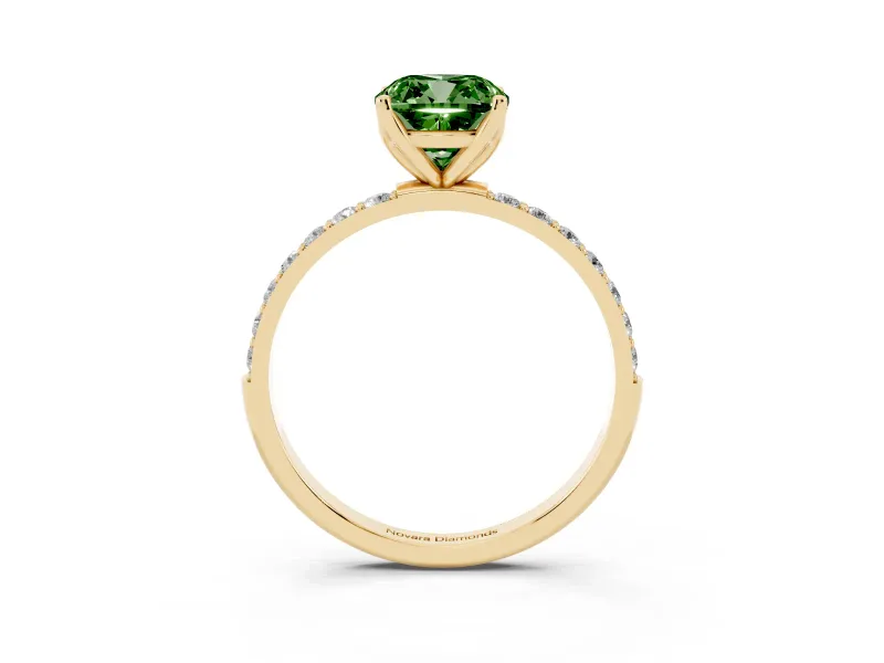 Cushion Cut Pave Solitaire Engagement Ring Setting for a Fancy Green Lab-Grown Diamond | Slim Band | Yellow Gold