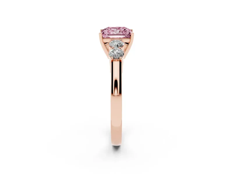 Princess Cut 5 Stone Engagement Ring Setting for a Fancy Pink Lab-Grown Diamond | Rose Gold