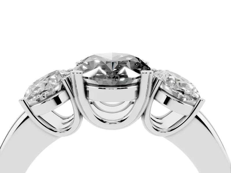 Oval Three Stone Engagement Ring Setting for a Black Center | Double Claw Head | Platinum