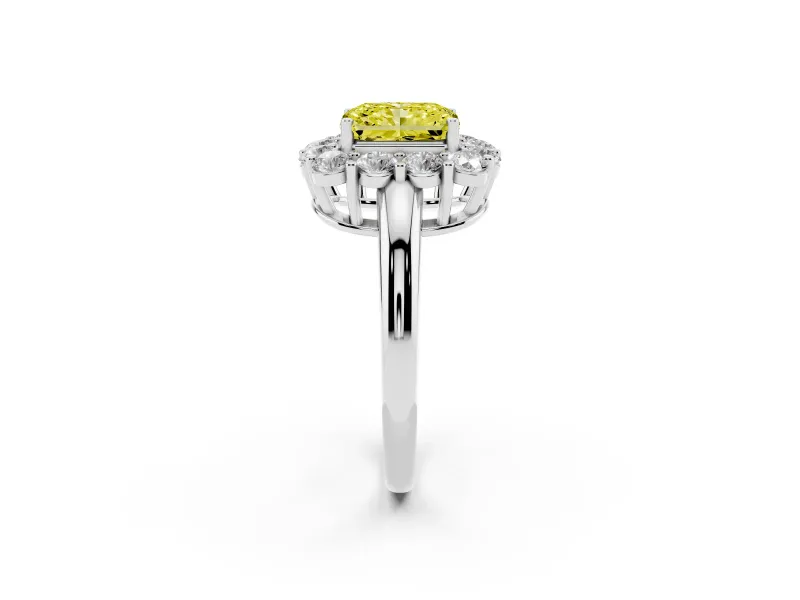 Radiant Cut Cluster Halo Engagement Ring Setting for a Fancy Yellow Lab-Grown Diamond | Large Round Accents | Platinum