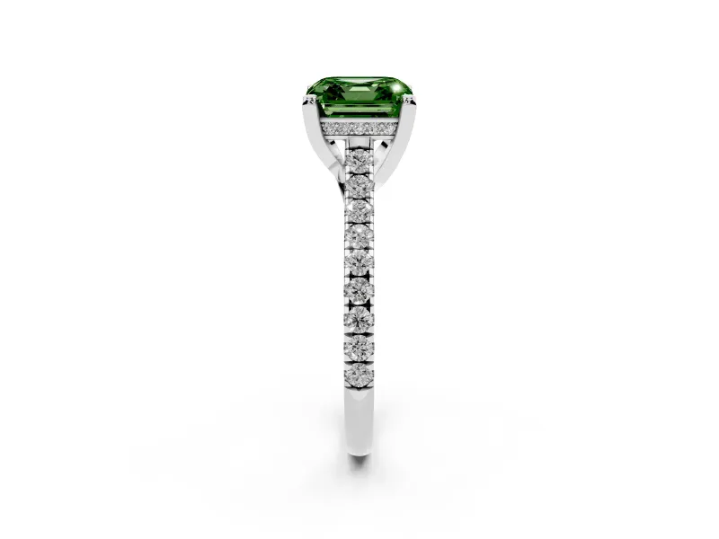 Asscher Cut Hidden Halo Pave Engagement Ring Setting for a Fancy Green Lab-Grown Diamond | Claw Prongs | Sterling Silver
