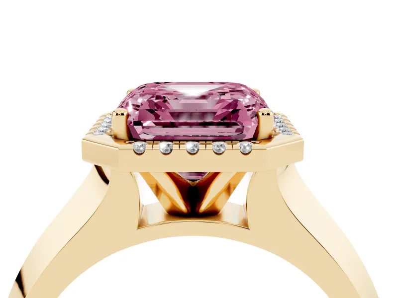 Asscher Cut Knife-Edge Halo Engagement Ring Setting for a Fancy Pink Lab-Grown Diamond | Yellow Gold
