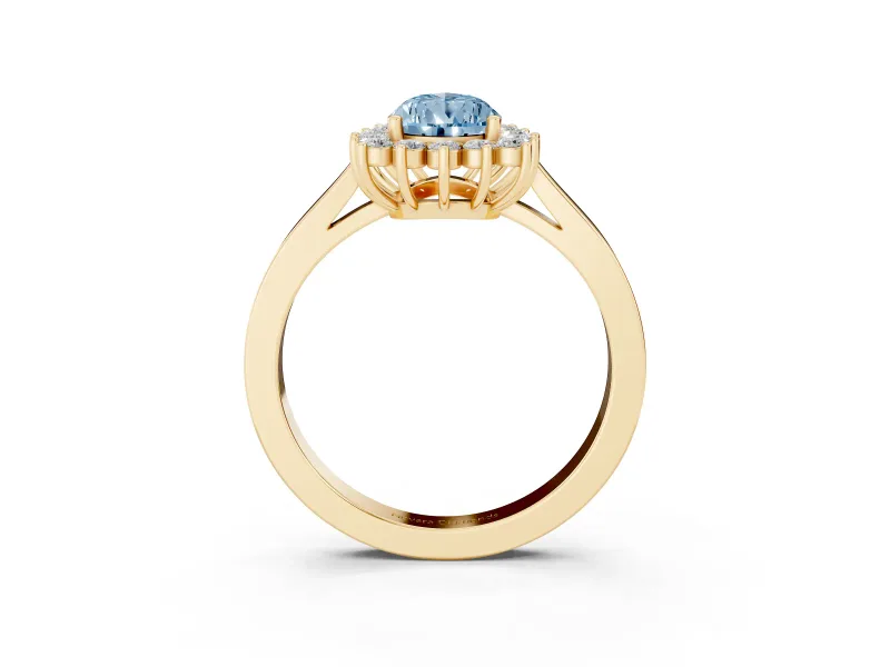 Pear-Shaped Scalloped Halo Engagement Ring Setting for a Fancy Blue Lab-Grown Diamond | Yellow Gold