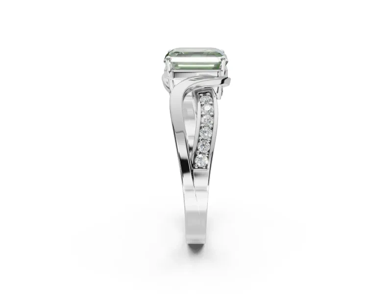 Asscher Cut Bypass Solitaire Engagement Ring Setting for a Fancy Green Lab-Grown Diamond | Pavé Strands | Platinum